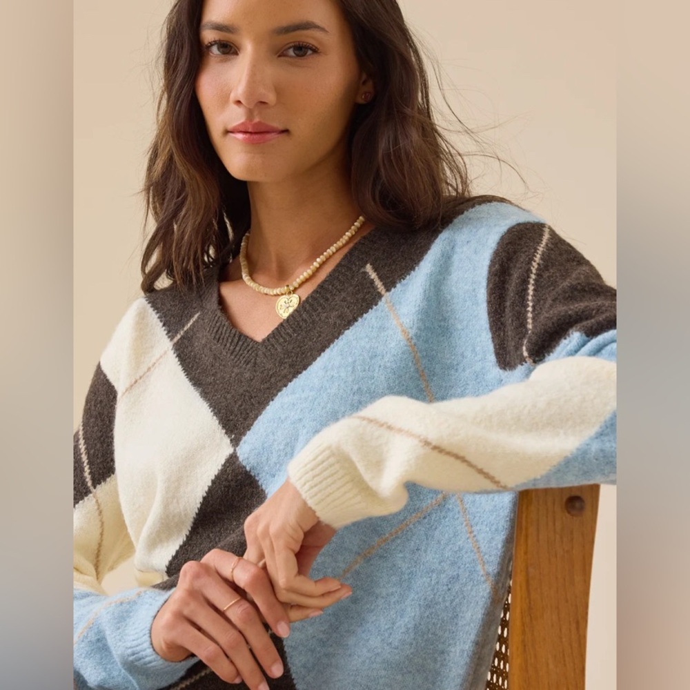 Altar’d State Argyle Multi Patterned Sweater - Br… - image 5